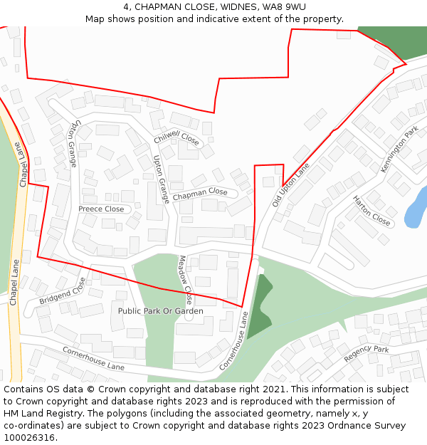 4, CHAPMAN CLOSE, WIDNES, WA8 9WU: Location map and indicative extent of plot