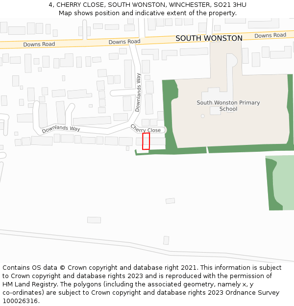 4, CHERRY CLOSE, SOUTH WONSTON, WINCHESTER, SO21 3HU: Location map and indicative extent of plot