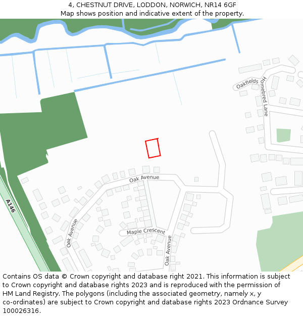 4, CHESTNUT DRIVE, LODDON, NORWICH, NR14 6GF: Location map and indicative extent of plot