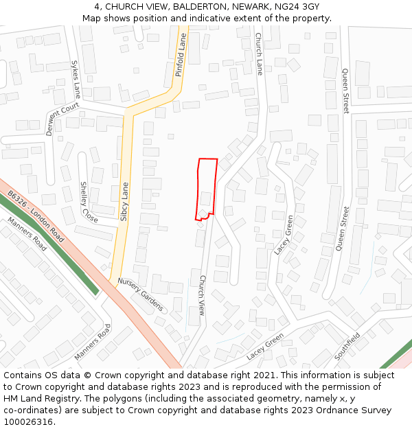 4, CHURCH VIEW, BALDERTON, NEWARK, NG24 3GY: Location map and indicative extent of plot