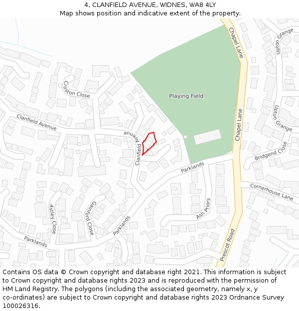 4, CLANFIELD AVENUE, WIDNES, WA8 4LY: Location map and indicative extent of plot