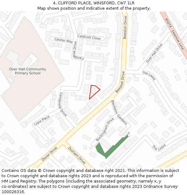 4, CLIFFORD PLACE, WINSFORD, CW7 1LR: Location map and indicative extent of plot