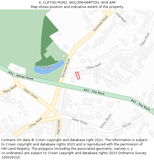 4, CLIFTON ROAD, WOLVERHAMPTON, WV6 9AP: Location map and indicative extent of plot
