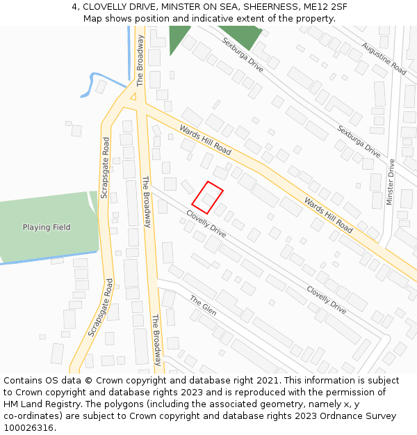 4, CLOVELLY DRIVE, MINSTER ON SEA, SHEERNESS, ME12 2SF: Location map and indicative extent of plot