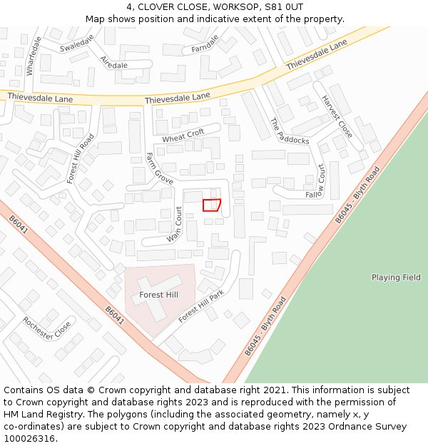 4, CLOVER CLOSE, WORKSOP, S81 0UT: Location map and indicative extent of plot