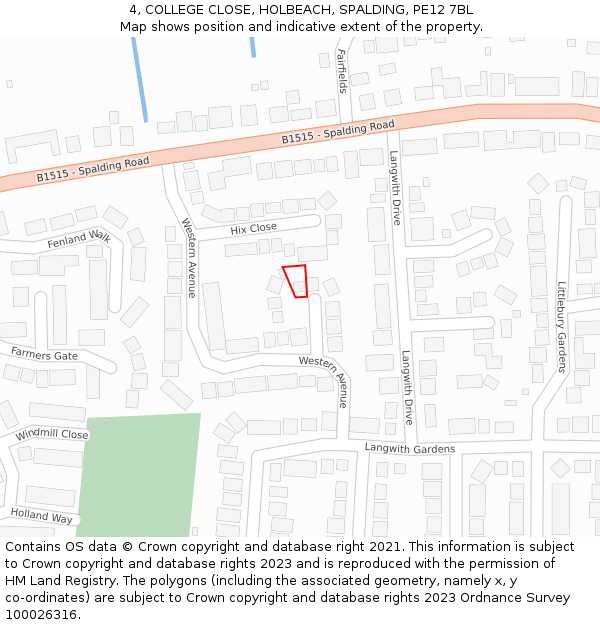 4, COLLEGE CLOSE, HOLBEACH, SPALDING, PE12 7BL: Location map and indicative extent of plot