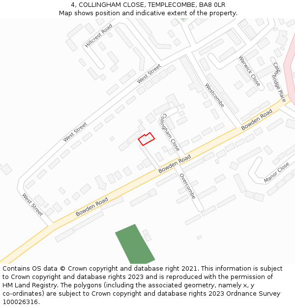 4, COLLINGHAM CLOSE, TEMPLECOMBE, BA8 0LR: Location map and indicative extent of plot