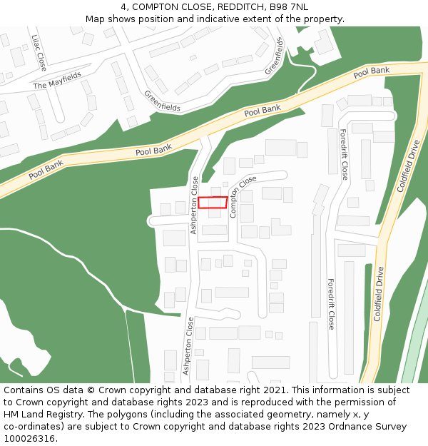 4, COMPTON CLOSE, REDDITCH, B98 7NL: Location map and indicative extent of plot