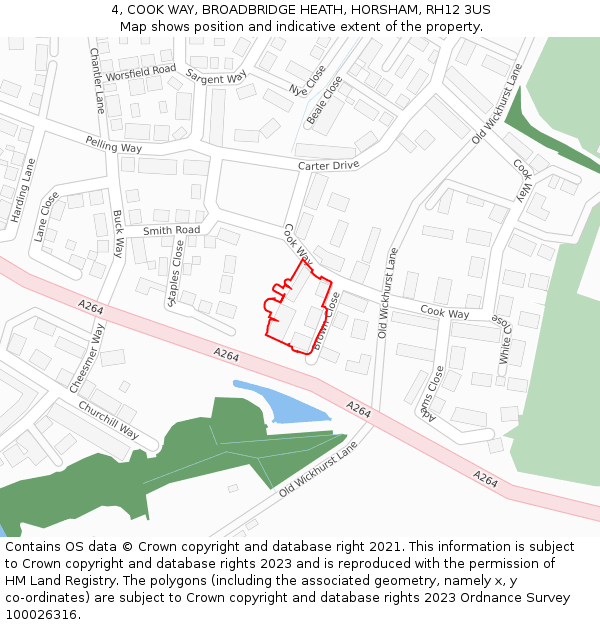 4, COOK WAY, BROADBRIDGE HEATH, HORSHAM, RH12 3US: Location map and indicative extent of plot