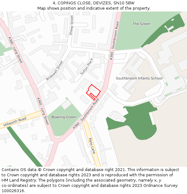 4, COPINGS CLOSE, DEVIZES, SN10 5BW: Location map and indicative extent of plot