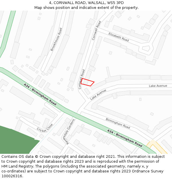 4, CORNWALL ROAD, WALSALL, WS5 3PD: Location map and indicative extent of plot