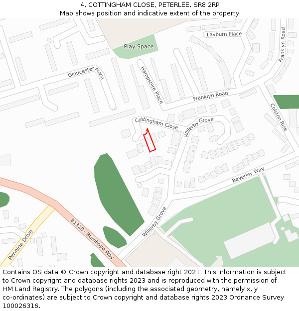 4, COTTINGHAM CLOSE, PETERLEE, SR8 2RP: Location map and indicative extent of plot