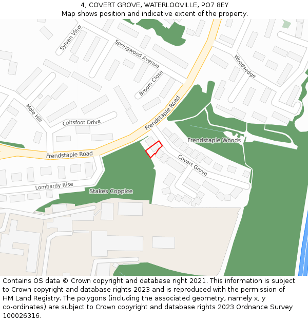 4, COVERT GROVE, WATERLOOVILLE, PO7 8EY: Location map and indicative extent of plot