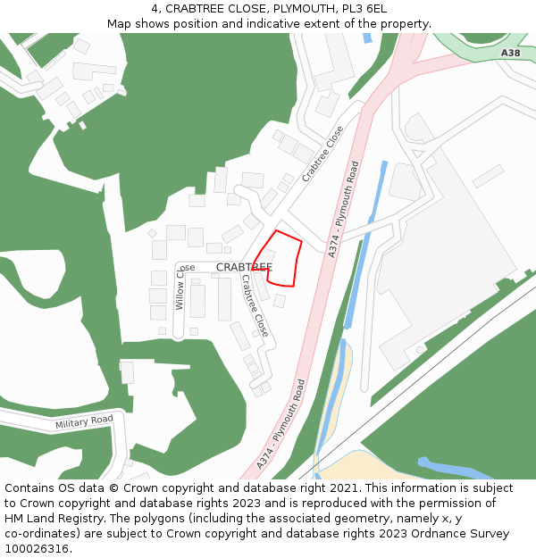 4, CRABTREE CLOSE, PLYMOUTH, PL3 6EL: Location map and indicative extent of plot