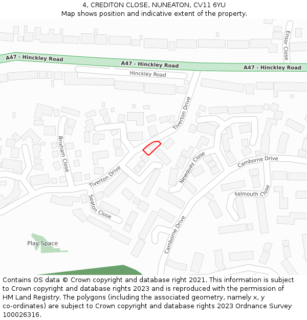 4, CREDITON CLOSE, NUNEATON, CV11 6YU: Location map and indicative extent of plot