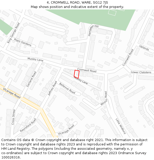 4, CROMWELL ROAD, WARE, SG12 7JS: Location map and indicative extent of plot
