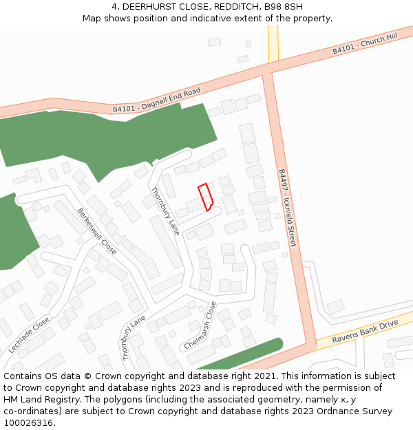 4, DEERHURST CLOSE, REDDITCH, B98 8SH: Location map and indicative extent of plot