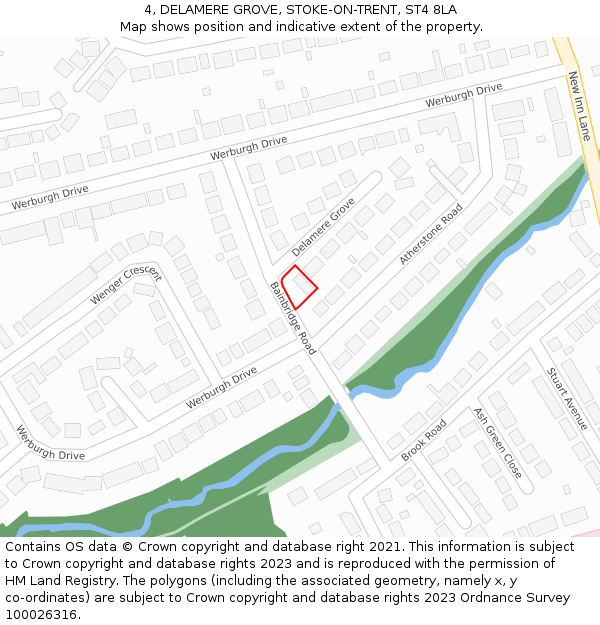 4, DELAMERE GROVE, STOKE-ON-TRENT, ST4 8LA: Location map and indicative extent of plot