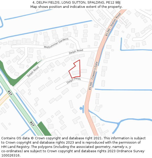 4, DELPH FIELDS, LONG SUTTON, SPALDING, PE12 9BJ: Location map and indicative extent of plot