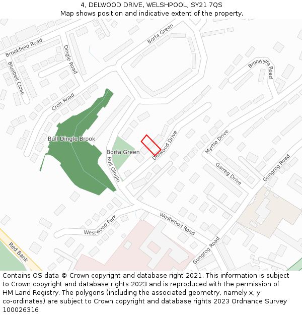 4, DELWOOD DRIVE, WELSHPOOL, SY21 7QS: Location map and indicative extent of plot