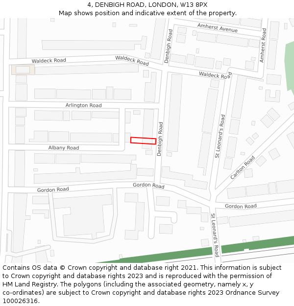 4, DENBIGH ROAD, LONDON, W13 8PX: Location map and indicative extent of plot