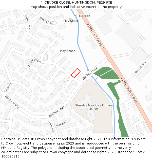 4, DEVOKE CLOSE, HUNTINGDON, PE29 6XE: Location map and indicative extent of plot