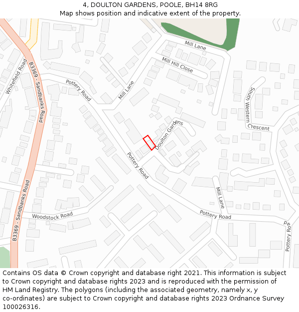 4, DOULTON GARDENS, POOLE, BH14 8RG: Location map and indicative extent of plot