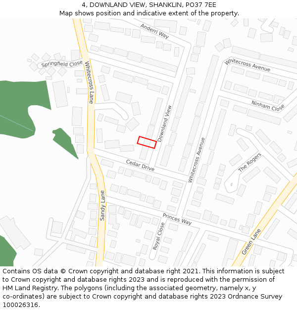 4, DOWNLAND VIEW, SHANKLIN, PO37 7EE: Location map and indicative extent of plot