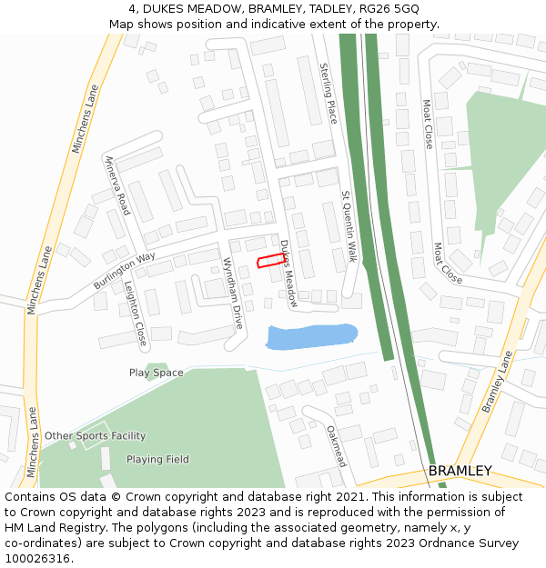 4, DUKES MEADOW, BRAMLEY, TADLEY, RG26 5GQ: Location map and indicative extent of plot