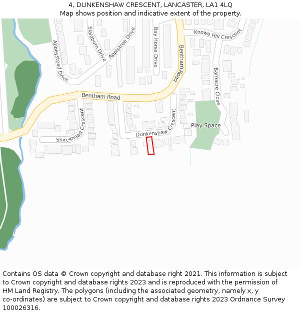 4, DUNKENSHAW CRESCENT, LANCASTER, LA1 4LQ: Location map and indicative extent of plot