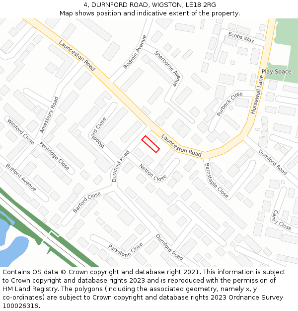 4, DURNFORD ROAD, WIGSTON, LE18 2RG: Location map and indicative extent of plot