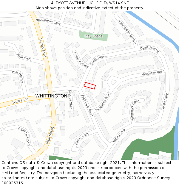 4, DYOTT AVENUE, LICHFIELD, WS14 9NE: Location map and indicative extent of plot