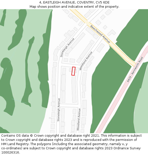 4, EASTLEIGH AVENUE, COVENTRY, CV5 6DE: Location map and indicative extent of plot