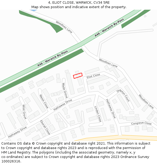 4, ELIOT CLOSE, WARWICK, CV34 5RE: Location map and indicative extent of plot