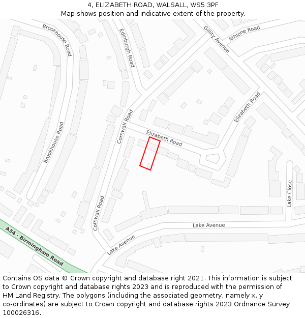 4, ELIZABETH ROAD, WALSALL, WS5 3PF: Location map and indicative extent of plot