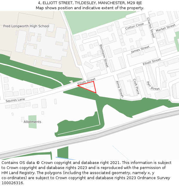 4, ELLIOTT STREET, TYLDESLEY, MANCHESTER, M29 8JE: Location map and indicative extent of plot