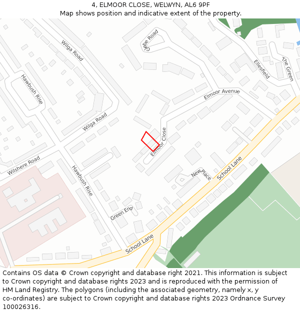 4, ELMOOR CLOSE, WELWYN, AL6 9PF: Location map and indicative extent of plot