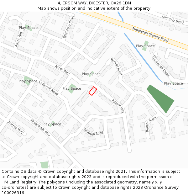 4, EPSOM WAY, BICESTER, OX26 1BN: Location map and indicative extent of plot