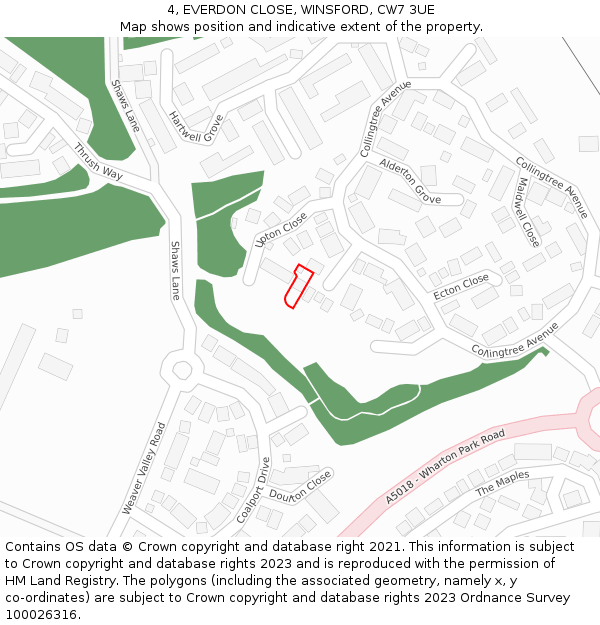 4, EVERDON CLOSE, WINSFORD, CW7 3UE: Location map and indicative extent of plot