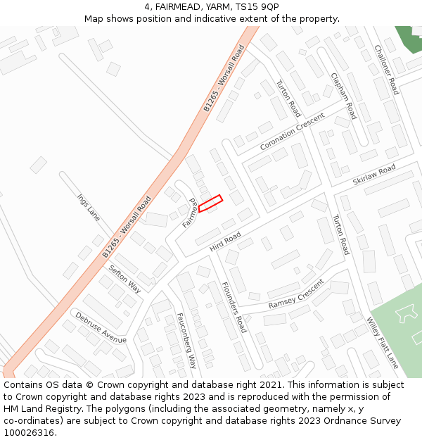 4, FAIRMEAD, YARM, TS15 9QP: Location map and indicative extent of plot