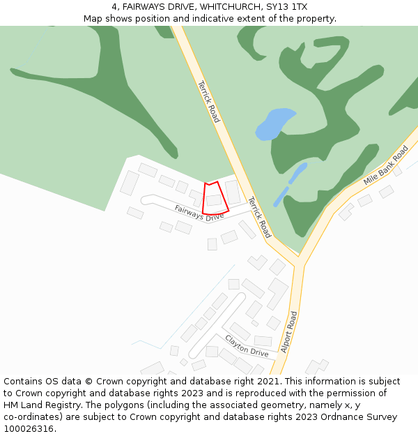 4, FAIRWAYS DRIVE, WHITCHURCH, SY13 1TX: Location map and indicative extent of plot