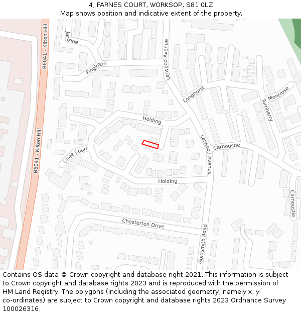 4, FARNES COURT, WORKSOP, S81 0LZ: Location map and indicative extent of plot