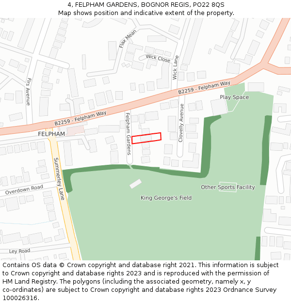 4, FELPHAM GARDENS, BOGNOR REGIS, PO22 8QS: Location map and indicative extent of plot