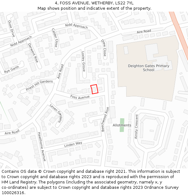 4, FOSS AVENUE, WETHERBY, LS22 7YL: Location map and indicative extent of plot