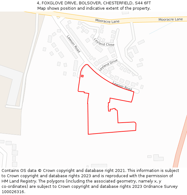 4, FOXGLOVE DRIVE, BOLSOVER, CHESTERFIELD, S44 6FT: Location map and indicative extent of plot