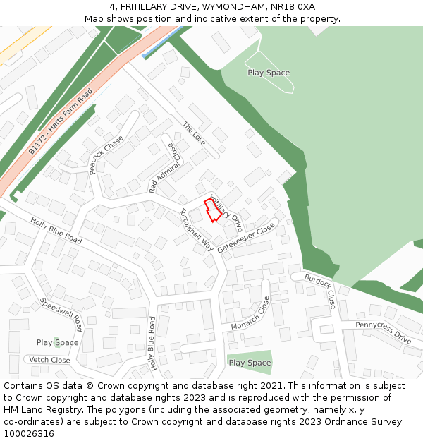 4, FRITILLARY DRIVE, WYMONDHAM, NR18 0XA: Location map and indicative extent of plot