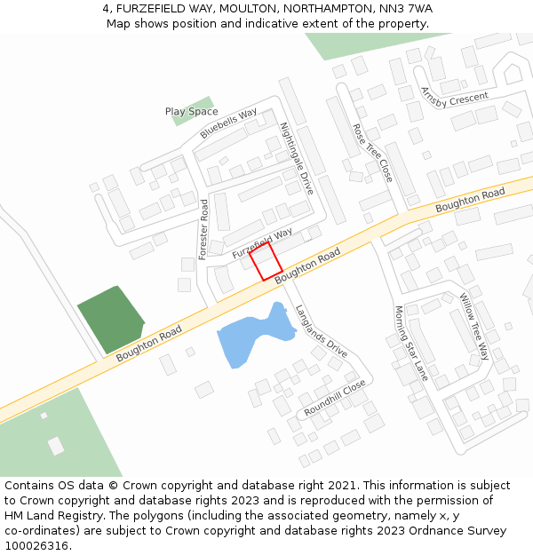 4, FURZEFIELD WAY, MOULTON, NORTHAMPTON, NN3 7WA: Location map and indicative extent of plot