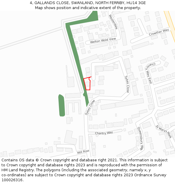 4, GALLANDS CLOSE, SWANLAND, NORTH FERRIBY, HU14 3GE: Location map and indicative extent of plot