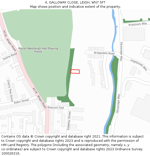 4, GALLOWAY CLOSE, LEIGH, WN7 5FT: Location map and indicative extent of plot