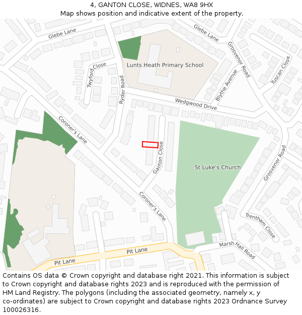 4, GANTON CLOSE, WIDNES, WA8 9HX: Location map and indicative extent of plot